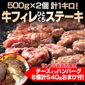 1kg牛フィレ一口ステーキ/ハンバーグおまけ付!