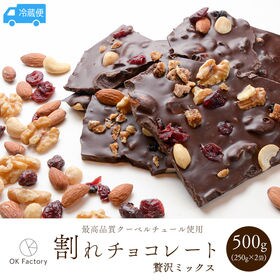 【500g】割れチョコ（贅沢ミックス）250g×2袋【冷蔵便】 | クーベルチュールならではの上品な甘さ、4種のナッツと3種類のドライフルーツの贅沢割れチョコ