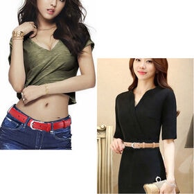 【ゴールドバックル×ブラック】ベルト レディース 大きいサイズ 細ベルト レザー