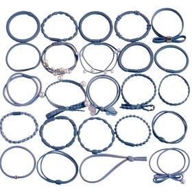 【ブルー】ブレスレットにもなるデザインヘアゴム24種入り