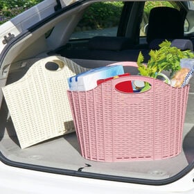 【ラタンブルー】折りたためるランドリーバスケット