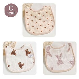 【タイプC】6層 ガーゼ スタイ 3枚セット よだれカバー よだれかけ シンプル 女の子 男の子