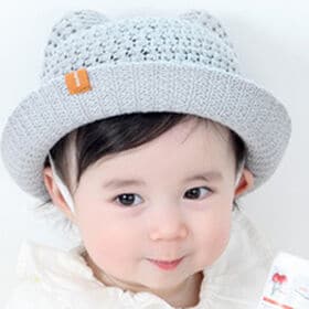 【グレー】ベビー 帽子 赤ちゃん 子ども 帽子 耳付き ハット キャップ 猫耳 | 可愛い日よけの麦わら帽子