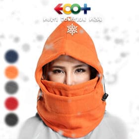 【オレンジ】EOO+イオプラス 6WAY・ファンクション・マスク | 厚手起毛生地を使用、すっぽりかぶって、目の下までしっかり防寒
