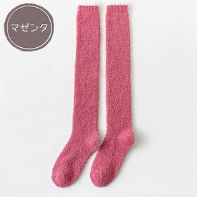【マゼンタ】ニーハイ ルームソックス もこもこ 冬 暖かい オーバーニー ハイソックス
