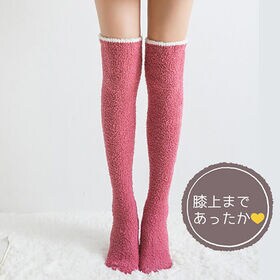 【ライトグレー】ニーハイ ルームソックス もこもこ 冬 暖かい オーバーニー ハイソックス