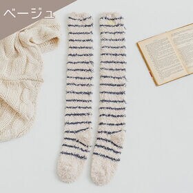 【ベージュ】ルームソックス もこもこ ニーハイ 冬 暖かい オーバーニー レディース