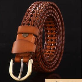 【ブラウン・女性用110cm】メッシュ レザー ベルト 編み込み 牛革 革 ベルト ビジネス
