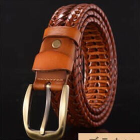 【ブラウン・男性用120cm】メッシュ レザー ベルト 編み込み 牛革 革 ベルト ビジネス