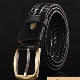【ブラック・男性用120cm】メッシュ レザー ベルト 編み込み 牛革 革 ベルト ビジネス
