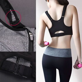 【ブルー（サイズM）】フロントファスナー スポーツブラ（後ろホック有）