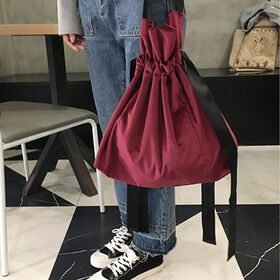 【レッド】リボン巾着ベロアトート