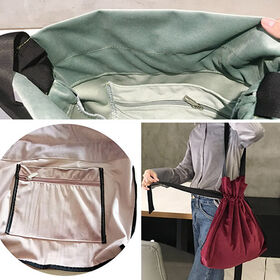 【レッド】リボン巾着ベロアトート