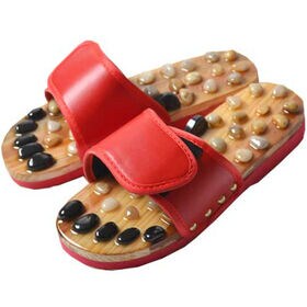 【レッド / Mサイズ】天然砂利指圧スリッパ（約23.5〜24.5cm）