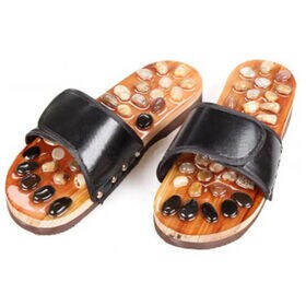 【ブラック / Mサイズ】天然砂利指圧スリッパ（約23.5〜24.5cm）