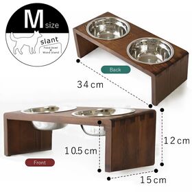 【Mサイズ／ブラウン】ペット用食器＆食器スタンド セット　ダブル