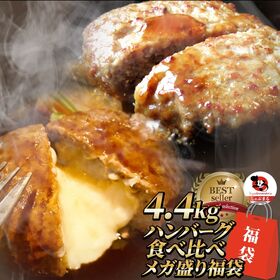 【2種/計4.4kg】ハンバーグ プレーン24個＆チーズイン20個 2種食べ比べ メガ盛り福袋！ | 合計44個の大容量！レンジで簡単♪お子様に大人気！ジュワっと肉汁したたる粗挽きハンバーグ