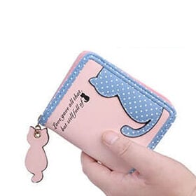 【ピンク】猫のシルエットが可愛いコンパクトラウンド財布 | 猫 雑貨 レディース 財布 かわいい 二つ折り財布 ラウンドファスナー ネコ