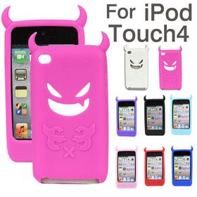 【パープル/iPod touch4】ソフトシリコンケースカバー【悪魔デビル】