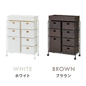 【ブラウン】キャスター付きラタン調サニタリー収納　2×4段