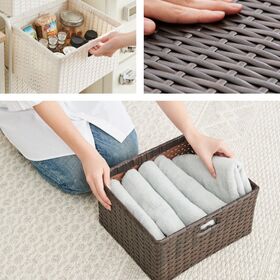 【ホワイト】キャスター付きラタン調サニタリー収納　2×4段