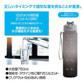 【グレー×ブラック】ストロー付きタイムマーカーボトル