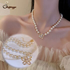 フェイクパール ボリュームフラワーネックレス