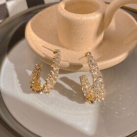 ラインストーンモチーフビジューピアス  ゴールド