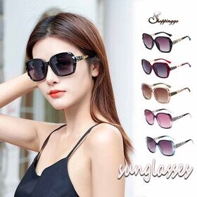 【レッド】UV400ビッグフレームサングラス