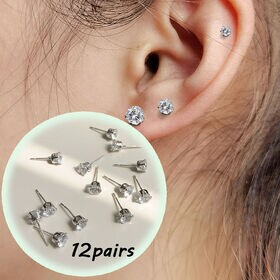 【12ペアセット】シンプルストーン スタッドピアス