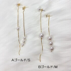 【ゴールド/Aタイプ】2wayアシンメトリーパールピアス