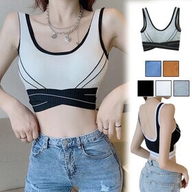 【キャメル】バイカラーショート丈タンクトップ （バット付）