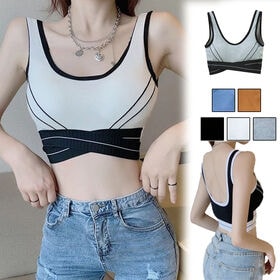 【ホワイト】バイカラーショート丈タンクトップ （バット付）