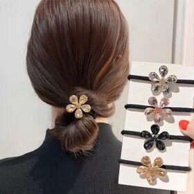 【キャメル】キラキラフラワーモチーフ  ヘアゴム