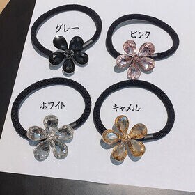 【ホワイト】キラキラフラワーモチーフ  ヘアゴム