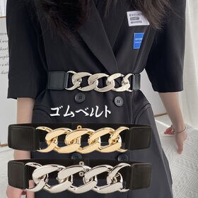 【シルバー】幅広ビッグチェーンゴムベルト