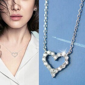 【シルバー】ハートラインストーンネックレス