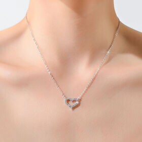 【シルバー】ハートラインストーンネックレス