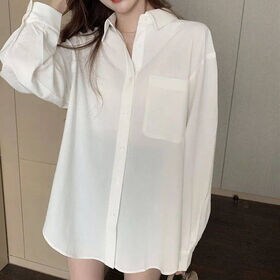 【ホワイト】ロングシャツブラウス