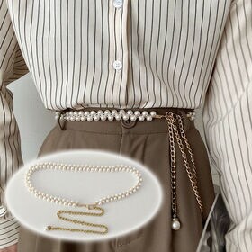 【ホワイト】2連パールチェーンベルト