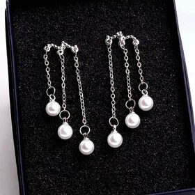 【シルバー】パール3連チェーンピアス