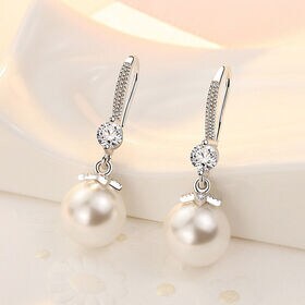 【シルバー】ストーン×一粒パールのフックピアス