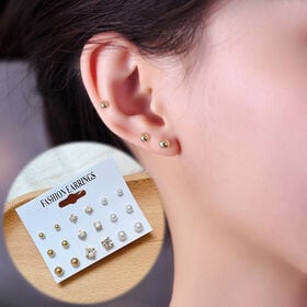 【ゴールド】シンプルピアス9点セット