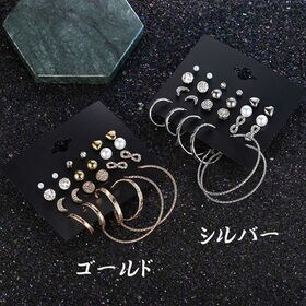 【ゴールド】様々なシーンで使えるスタッドピアス12点セット