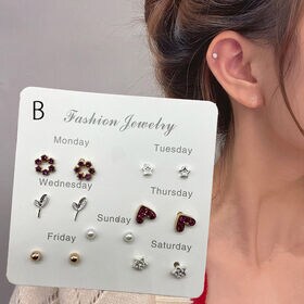 【Bタイプ】曜日別で楽しめるスタッドピアス7点セット