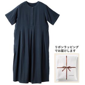 【フリーサイズ／ネイビー】ナイスデイ／yucuss 竹レーヨンのしっとり2重ガーゼワンピース