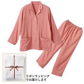 【Lサイズ／サーモンピンク】ナイスデイ／竹レーヨンのしっとり2重ガーゼ パジャマ上下セット