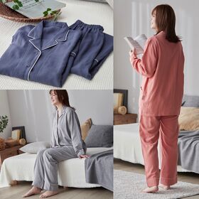 【XLサイズ／ネイビー】ナイスデイ／竹レーヨンのしっとり2重ガーゼ パジャマ上下セット