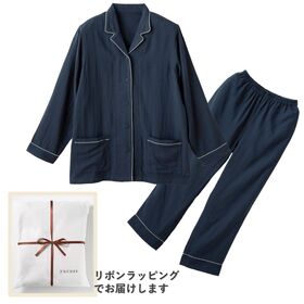 【XLサイズ／ネイビー】ナイスデイ／竹レーヨンのしっとり2重ガーゼ パジャマ上下セット