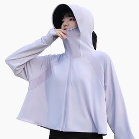 【ライトパープル】日焼け防止、日除けフード付き冷感パーカー